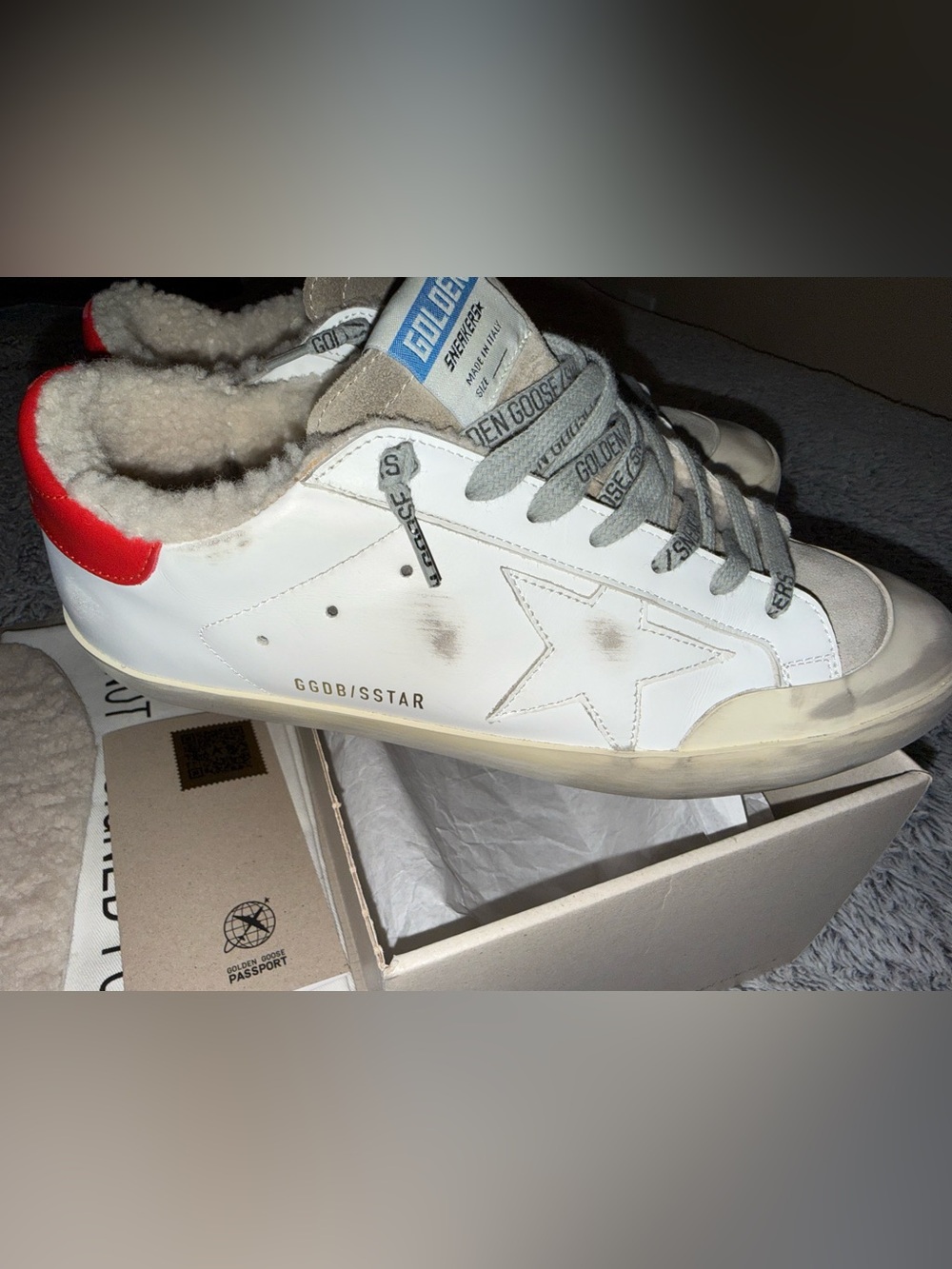 Golden Goose White Leather Sneakers with Red Heel Tab
